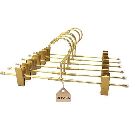 Shorts Hangers 20 Pack Jeans Hangers for Closet 11.8" Gold Aluminium Hangers with 2 Adjustable Clips Pants Hanger Shirt Slim Hangers for Men Women Metal Hangers
