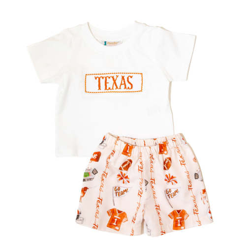 Boys University of Texas Gameday Spirit Smocked Shorts Set - Officiall – Boots and Bows Smocking Co.