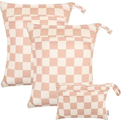 ALVABABY 3 pcs Cloth Diaper Wet Dry Bags Waterproof Reusable with Two Zippered Pockets Travel Beach Pool Daycare Soiled Baby Items Yoga Gym Bag for Swimsuits or Wet Clothes Small Medium Large 3L-SML15
