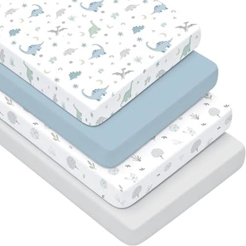 4 Pack Crib Sheets for Boys - Ultra Soft & Skin-Friendly Crib Fitted Sheet for Standard Crib and Toddler Mattress Pad, 52"x28"(Teal)