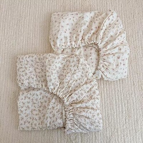 BuLuTu Cotton Muslin Baby Crib Sheets for Standard Crib and Toddler Mattress 52"x28", Chic Shabby Floral Print Boys Girls Fitted Sheets, 2 Pack, Soft Breathable, Camellia & Pink Floral