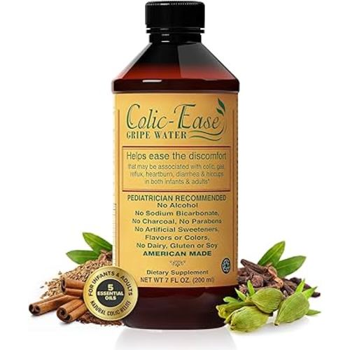 Gripe Water for Babies by Colic-Ease – Natural Colic Relief for Newborns Gas Pain Upset Stomach Hiccups and Fussiness – Herbal Baby Remedy with 5 Essential Oils No Preservatives Made in USA – 7 fl oz
