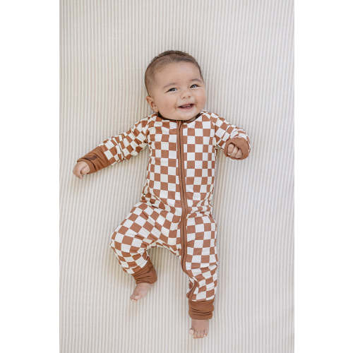 rust checkered ribbed bamboo zipper