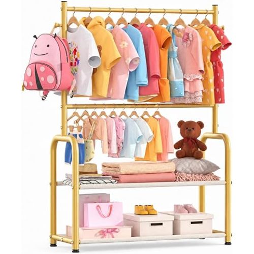 Kids Clothing Rack 2 Tier Baby Closet Gold Toddler Dress up Racks