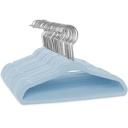 Casafield 50 Velvet Baby Hangers - 11" Size for Infant & Toddler Clothes - Light Blue