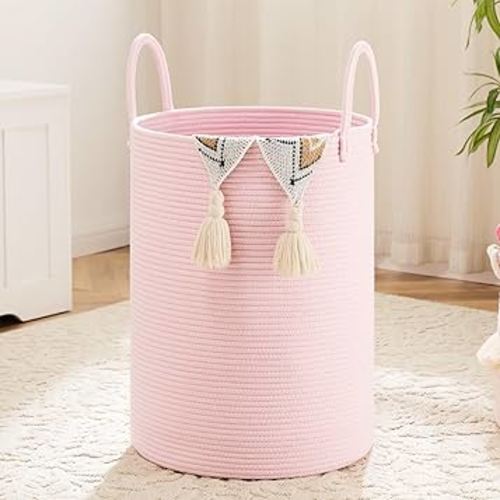 Laundry Basket,Woven Cotton Rope Laundry Hamper,60L for Decorative Storage of Dirty Clothes,Toys and Blankets in Bathroom,Baby Room and Living Room