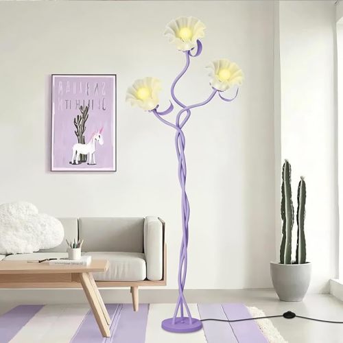 Vintage 3 Heads Flower Floor Lamp for Living Room,3 Color Modes LED Modern Corner Standing Lamp with Goosenecks, Bright Tall Cute Dimmable Lamp for Kids Reading Girls' Bedroom Office Home Decor(Green)