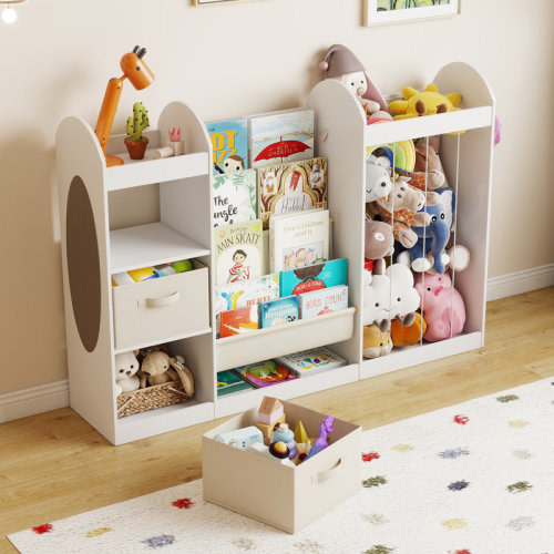 Zoomie Kids Toy Storage Organizer With Bookshelf And Stuffed Animal Storage For Kids, 4-tier Clothes Organizers With Cubbies And 2 Removable Storage Bins | Wayfair