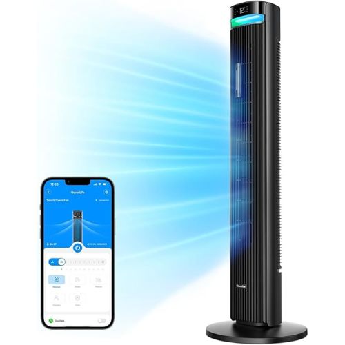 GoveeLife 42'' Tower Fan for Bedroom, Smart Floor Fans with 150° Adjustable Oscillating, APP & Voice Control, 5 Modes 12 Speeds up to 26ft/s, 24H Timer, 27dB Quiet Fan for Cooling Home Office Black