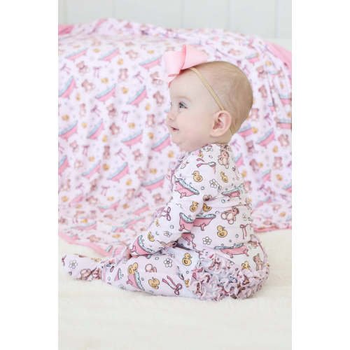 Bathtime Besties Ruffle Zipper Footie | Pink