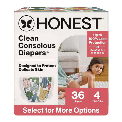 Honest® Clean Conscious Baby Diapers Size 4 (22-37 lbs), Hypoallergenic and Fragrance Free, 36 Count