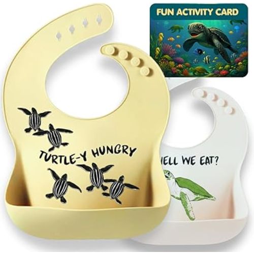 Animal Silicone Bibs for Babies - 2 Pack Sea Life Bibs for Boys and Girls - Easy to Clean Adjustable