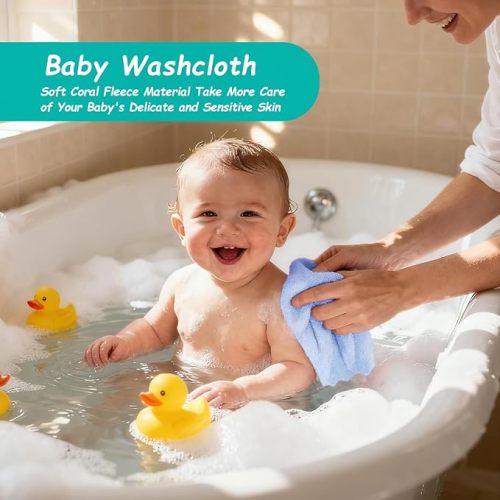 HOMEXCEL Baby Washcloths 20 Pack Microfiber Coral Fleece Soft Wash Cloths | Extra Absorbent, Gentle on Sensitive Skin, for Newborn Infants & Toddlers, Baby Bath Face Towel Reusable, 11 x 11" White
