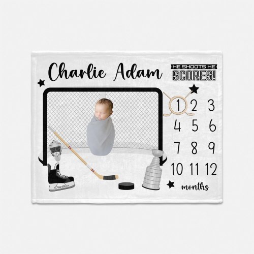 Hockey Milestone Blanket, Hockey Baby Blanket, Personalized Baby Blanket, Monthly Baby Blanket, Baby Boy Blanket, Baby Sport Blanket B85