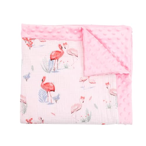 Flamingo Baby Blanket with Dotted Backing Girl Gift, Forest Double Layer Nursery Bed Blankets,Soft Plush Newborn Infant Toddler Kid Crib Bedding 32x40(Pink)