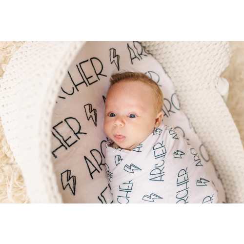 Baby Name Swaddle, Newborn Name Swaddle, Personalized Baby Name Swaddle, Hospital Blanket, Name Blanket for Boy, Lightning Bolt Baby Blanket