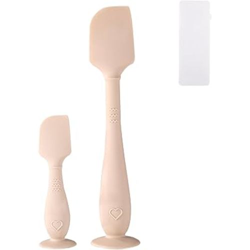 2pcs Baby Diaper Cream Spatula with Travel Case, 2 Sizes Soft Flexible Silicone Butt Paste Applicator Baby Diaper Rash Cream Spatula Bum Brush for Newborn(Beige)