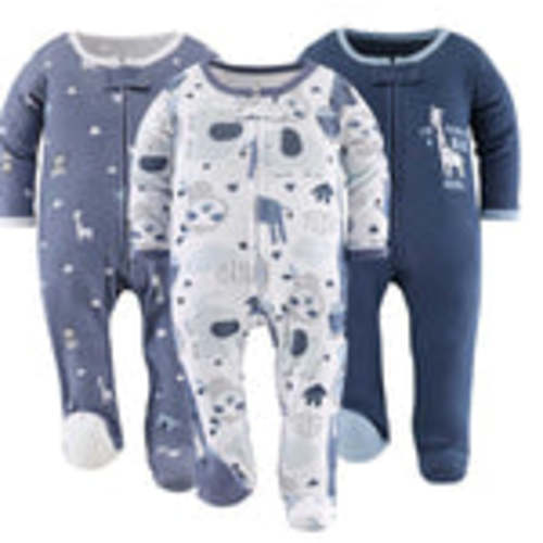 Blue Safari Baby Sleepers for Boys Set of 3