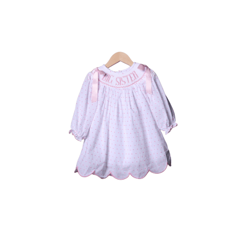 Smocked PINK Swiss Dot Big Sister Long Sleeve Dress