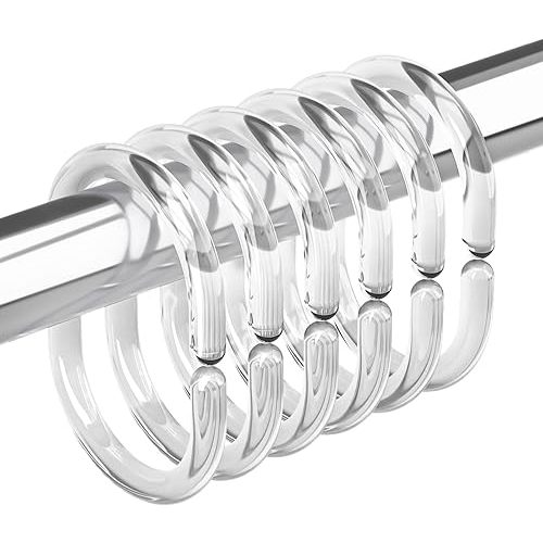 Amazer Plastic Shower Curtain Rings, Shower Curtain Hooks, 24 Pcs C Shaped Shower Hooks for Shower Curtain, Clear Shower Curtain Hooks for Bathroom