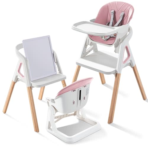 Baby High Chair, Babies and Toddlers Convertible Slim High Chair with 6 Growing Stages from Infant to Toddler Seating with Removable Tray, Easy to Clean,Pink Cushion