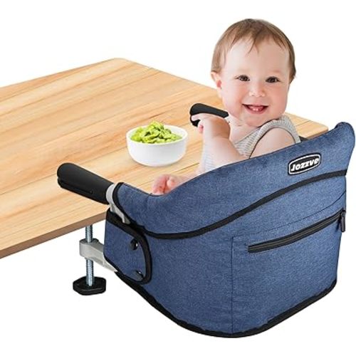 Hook On High Chair, Portable Foldable Clip On Baby Travel High Chair, Lightweight Feeding Seat with Storage Bag, BPA-Free Safety Harness for Home Restaurant (Navy)
