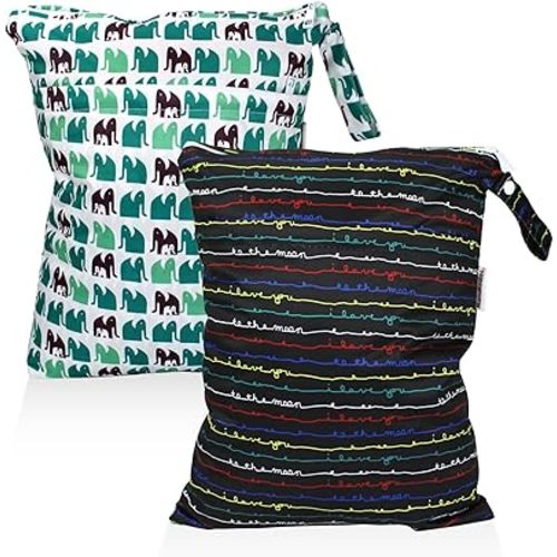 Mama Koala Waterproof Wet Dry Bags for Baby Items, Cloth Diapers, Swimsuits, Travel, Gym Clothes, Beach, Pump Parts, Toiletries, Two Zippered Pockets, 2 Pack (W022)
