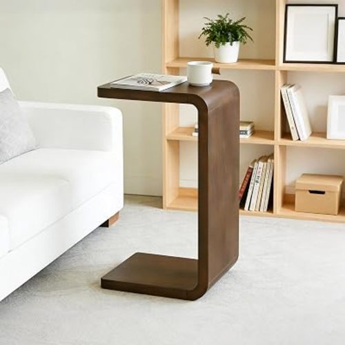 Lefedrasticity C Shaped End Table Small Side Table for Couch Walnut Sofa Table Wooden Narrow Couch Side Table Rustic C Table for Living Room Office Bedroom (Walnut)