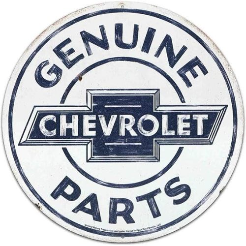 Chevrolet Genuine Parts Round Metal Sign - Vintage Chevrolet Sign for Garage, Shop or Man Cave