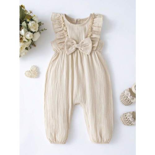 MommBaby Baby Girl Cotton Solid Color Cute Bowknot Jumpsuit, Spring/Summer | SHEIN USA