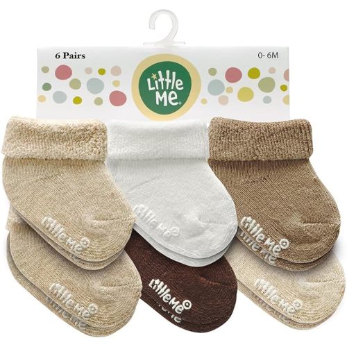 Little Me Baby Socks – 6-Pack Terry Turn Cuff Socks for Newborns, Infants & Babies, 0–6 Months