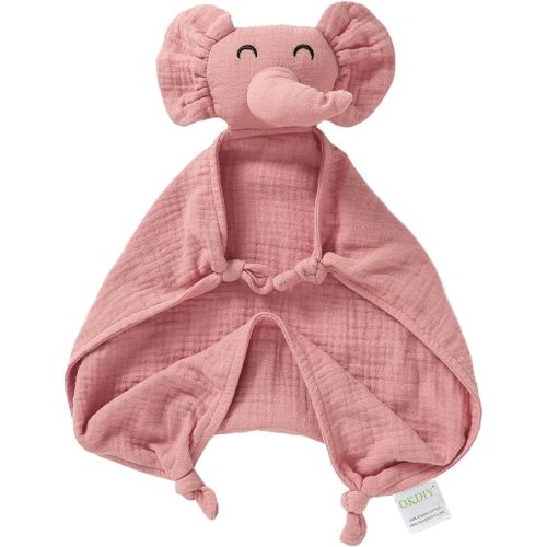 100% Organic Elephant Loveys for Babies,Muslin Baby Security Blankets for Babies,Soft Elephant Baby Stuffed Animals for Newborn,Baby Gift for Boys and Girls (Pink)