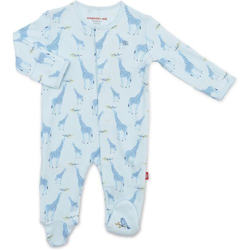 Magnetic Me Footie Pajamas 100% Organic Cotton Baby Sleepwear Quick Magnetic Fastener Sleeper - Blue Jolie Giraffe