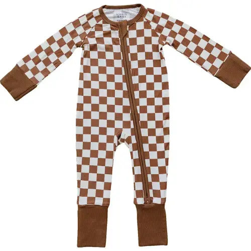 Rust Checkered Ribbed Bamboo Baby Zipper | milk & baby – Milk & Baby