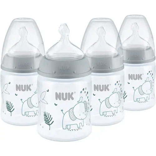 NUK Smooth Flow Anti Colic Baby Bottle, 5 oz, 4 Pack, Elephant,4 Count (Pack of 1)