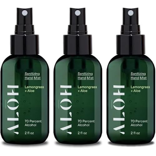 ALOH Hand Sanitizer Spray Liquid 3-pack | Lemongrass | 70% Alcohol Hydrating Hand Sanitizer Spray with Essential Oil, for Kids & Adults | 2oz Travel Size Bottle