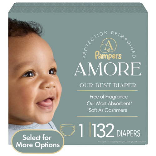 Pampers Amore Baby Diapers Size 1, 132 Count (Select for More Options)