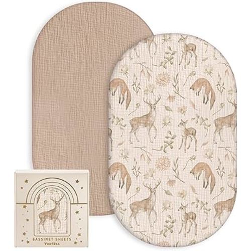 Yoofoss Muslin Baby Bassinet Sheets Boys Girls, Organic Fitted Bassinet Mattress Sheets Compatible with Halo Bassinest Swivel Sleeper,Baby Delight, Angelbliss, Soft, Breathable, Durable