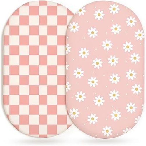 Bassinet Sheets for Baby Girls Boys 2 Pack, Fitted Baby Mattress Sheet for Rectangle, Oval, Hourglass Bassinet Mattress, Breathable Cozy & Universal Fit (Rosy Days, Bassinet Sheet)