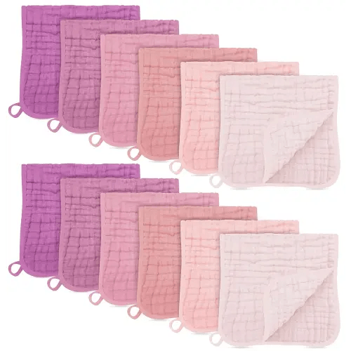 SWEET DOLPHIN 12 Pack Muslin Burp Cloths Large 100% Cotton Burping Clothes for Baby Drool - Absorbent and Soft Boys & Girls Milk Spit Up Rags for Newborn Essentials Registry - Hibiscus Sunset