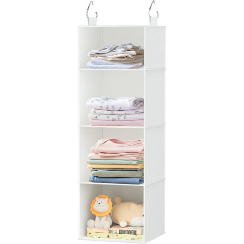 VERONLY Hanging Closet Organizer with Bamboo Shelves - Foldable Closet Storage for Baby Clothes, Towels, Scarves,Space Saving Shelves Organizer (White)