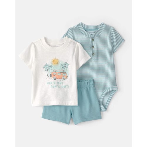 Baby Boy 3-Piece Beach Trip Striped Outfit Set - Blue/White | Carter's