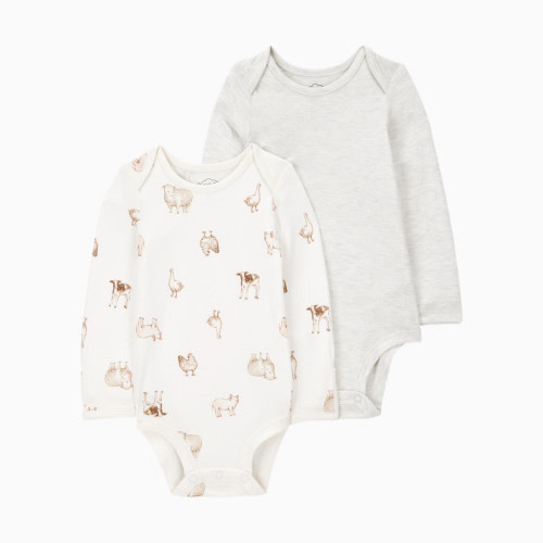Carter's 2-Pack Long-Sleeve PurelySoft Bodysuits - Ivory/Heather, 0-3 M