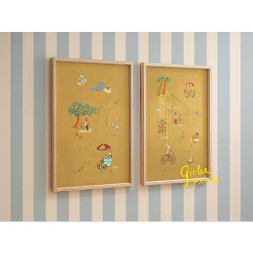 Bemelman Inspired Parks Yellow Giclee Print Bundle |  Museum Quality Wall Art