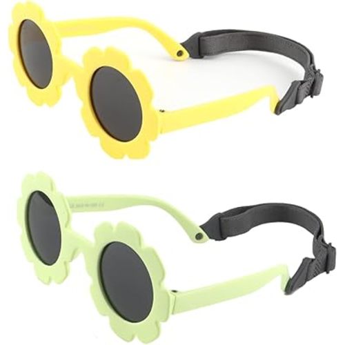 Baby flower Sunglasses with Strap Flexible Bendable Polarized Sunglasses for Infant Boys Girls 0-24 Months