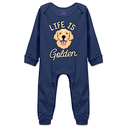 DOQOSESHY Life is Golden(Golden Retriever) Infant Cotton Bodysuit Romper Baby Jumpsuit, 3 Months, Long Sleeve-white