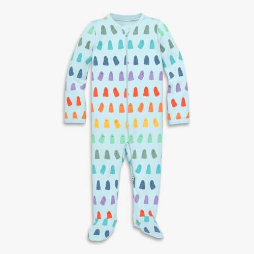 Baby organic zip footie in rainbow ghosts - Saltwater rainbow ghosts / 6-9