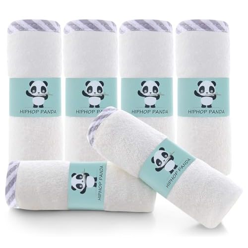 HIPHOP PANDA Baby Washcloths, Rayon Made from Bamboo - 2 Layer Ultra Soft Absorbent Newborn Bath Face Towel - Reusable Baby Wipes for Delicate Skin - Gray Stripe, 6 Pack