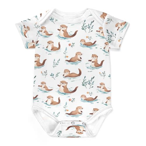 Cute Otters Floral Leaves Baby Bodysuits Wild Animals Wildflowers Jumpsuit Clothes Onesie Romper