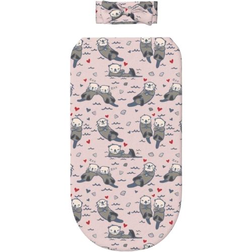 Otter Baby Swaddle Headband Set Personalized Stretchy Receiving Blankets Newborn Essentials, for Girls Boys